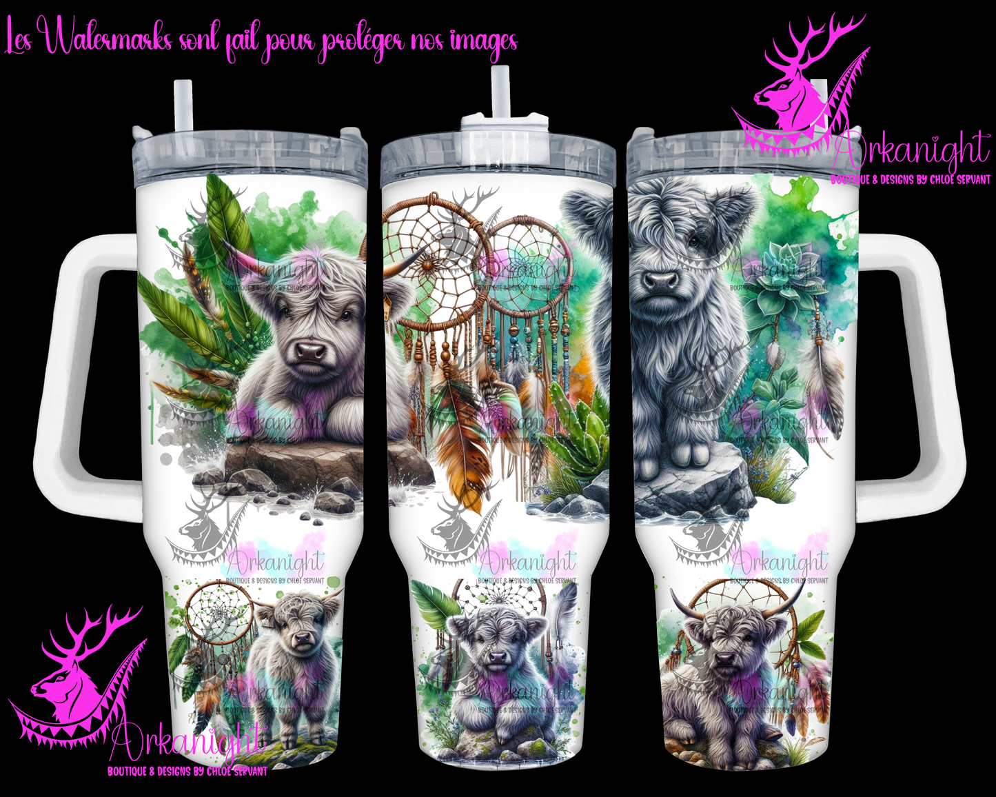 Gourde 40 oz sur commande - Grey Highland Cow