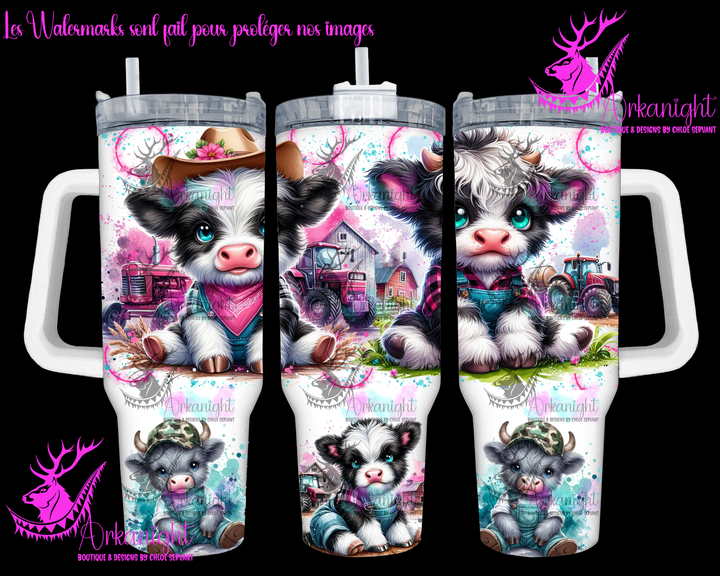 Gourde 40 oz sur commande - Cute Farmer Highland Cow - 1