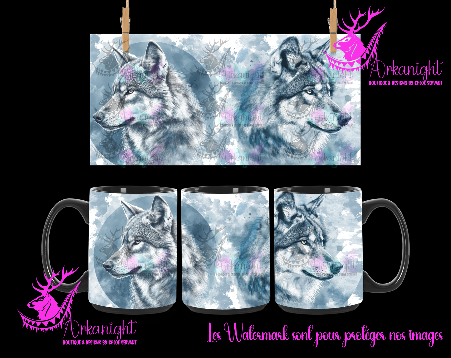 Tasse en céramique sur commande - Lines Art - Grey Wolf