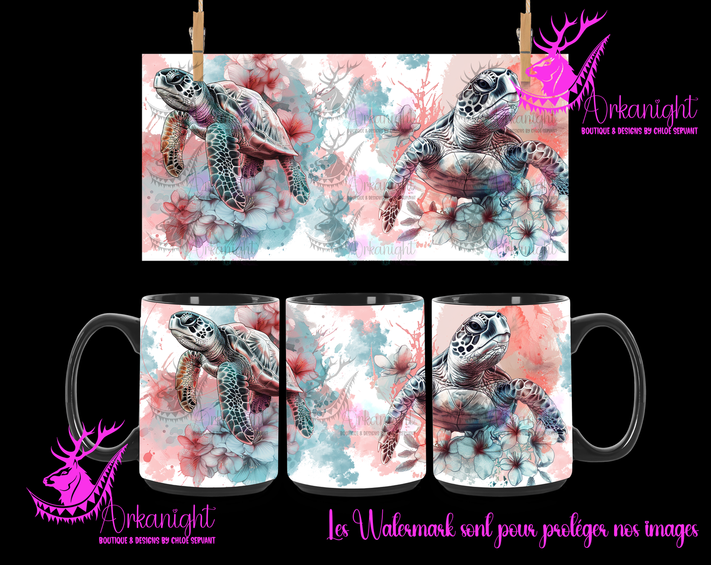 Tasse en céramique sur commande - Lines Art - Turtles