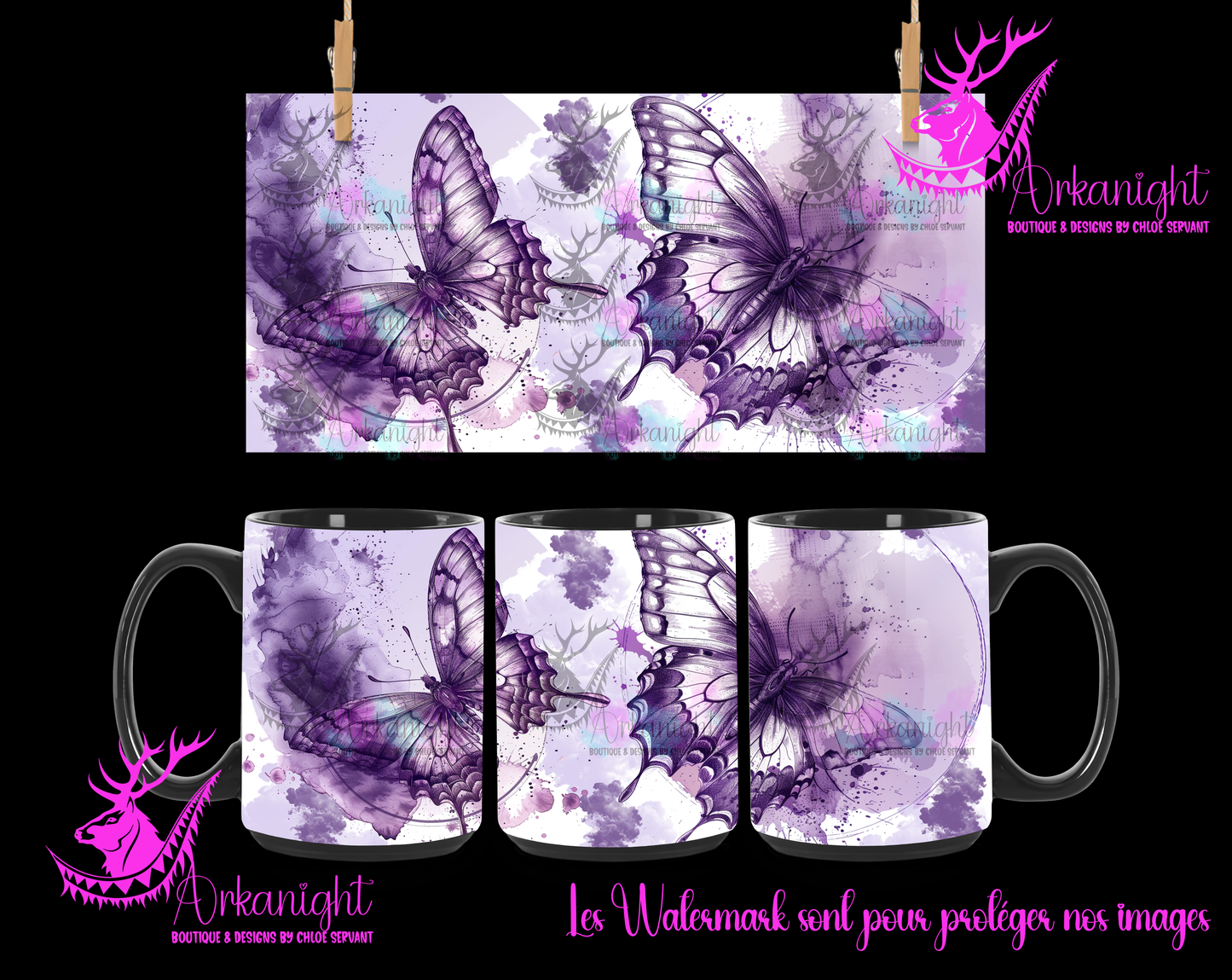 Tasse en céramique sur commande - Lines Art - Vintage Butterfly