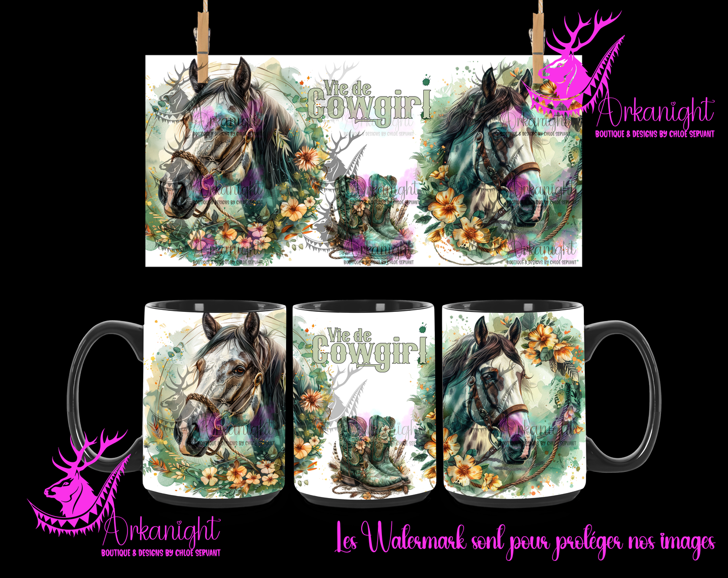 Tasse en céramique sur commande - Vie de Cowgirl- Vert