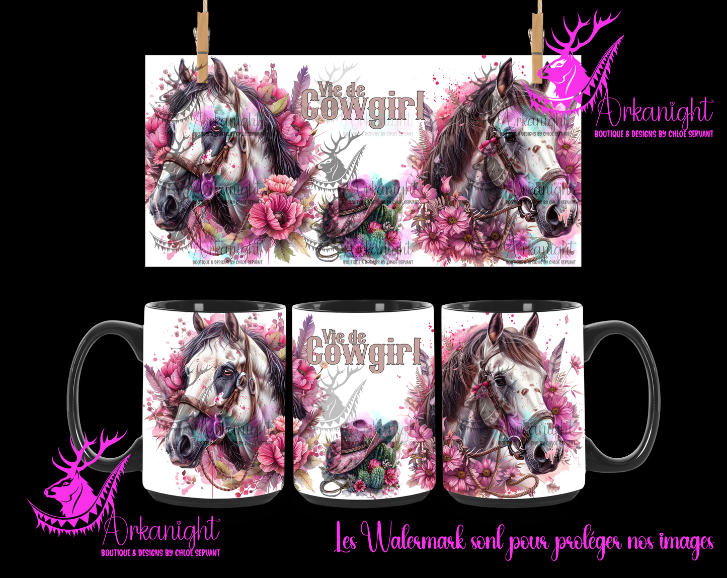 Tasse en céramique sur commande - Vie de Cowgirl- Rose