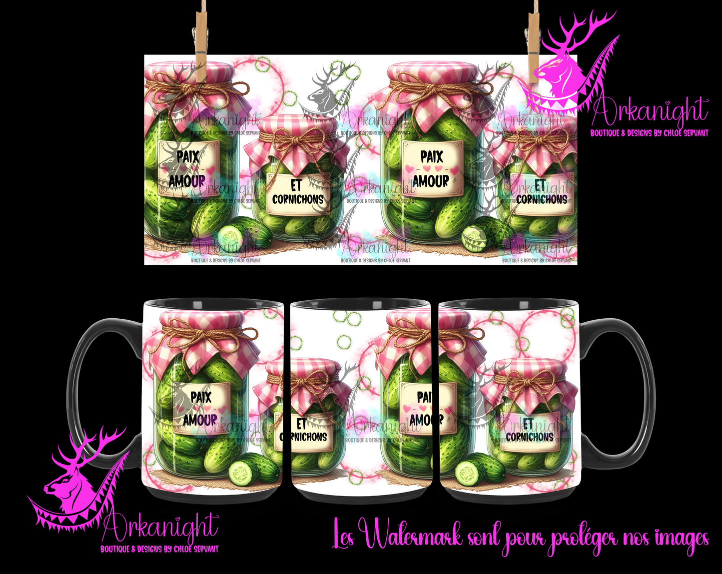 Tasse en céramique sur commande - Paix - Amour - Et Cornichons