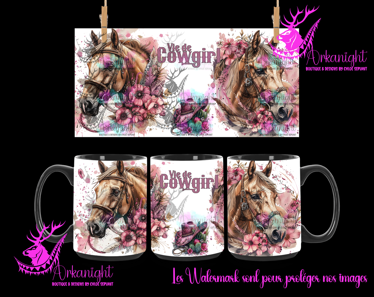 Tasse en céramique sur commande - Vie de Cowgirl- Palomino