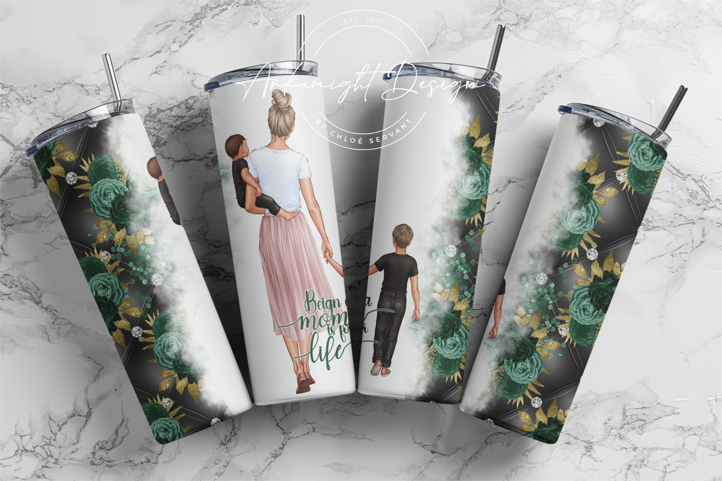 Gourde - Mom & 2 boys Green- English