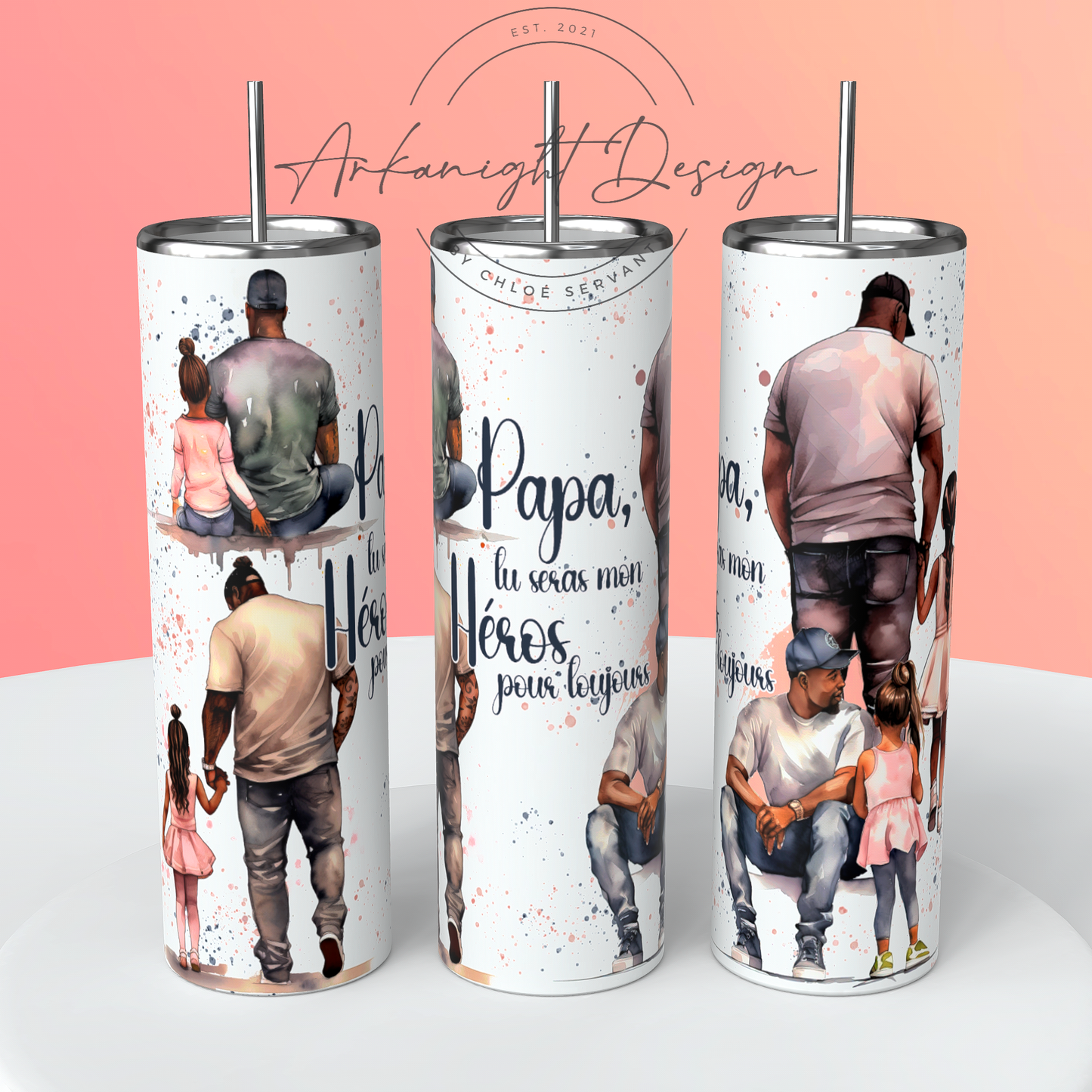 Gourde - Peau noire - Papa tu seras notre Héros pour toujours