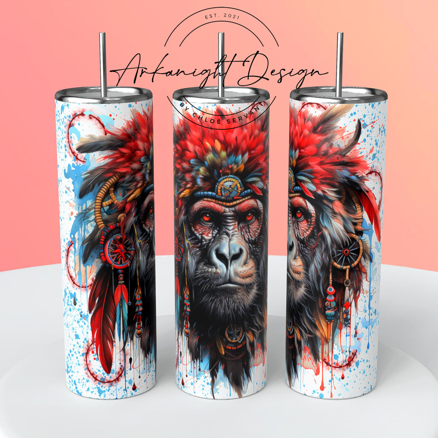 0043 -Gourde - Watercolor Boho Gorilla