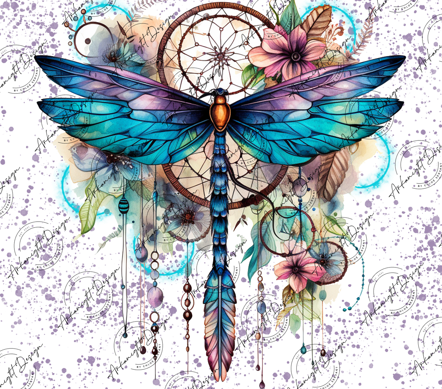 Watercolor Boho Dragonfly