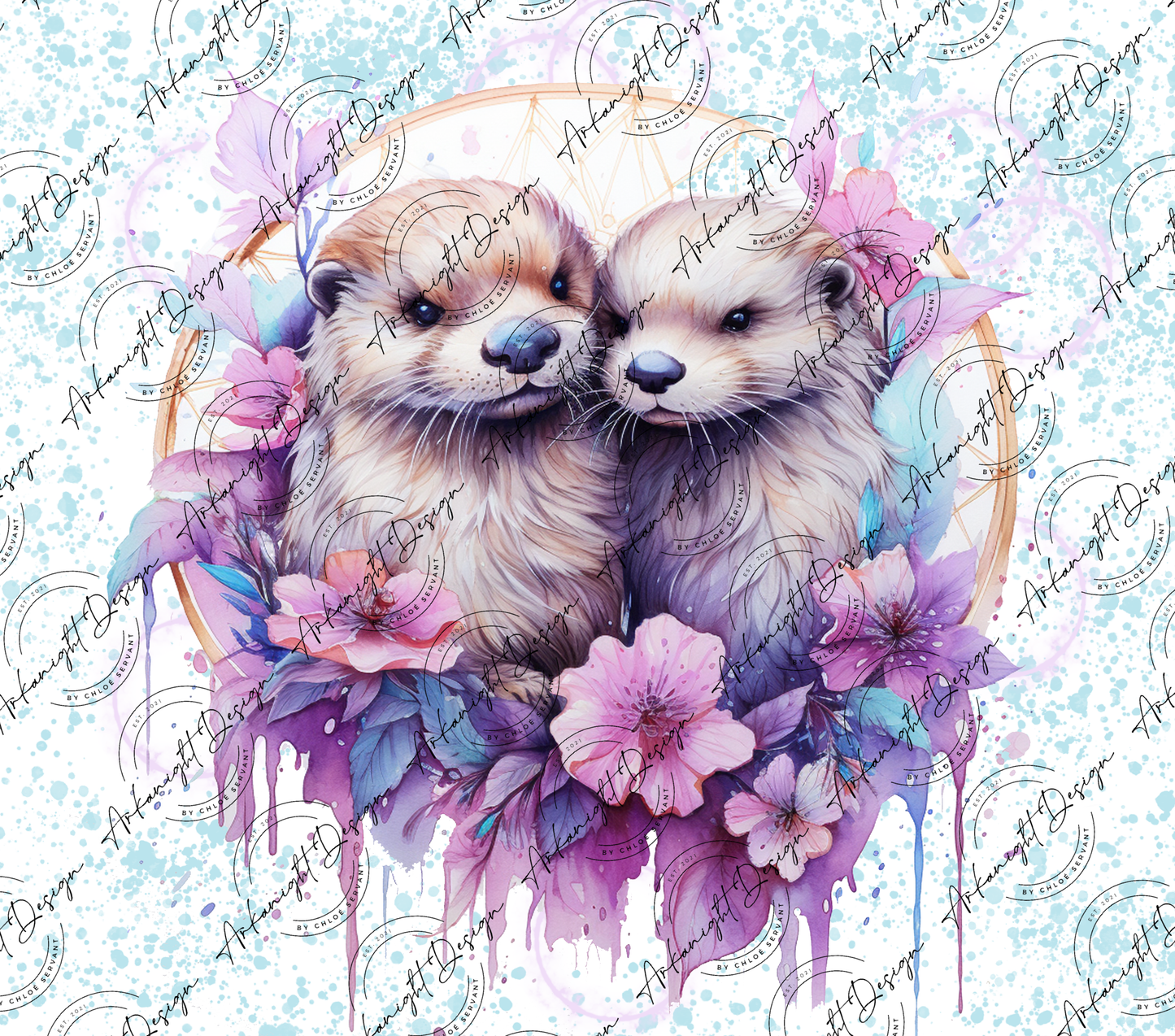 Watercolor Boho Pastel Otters