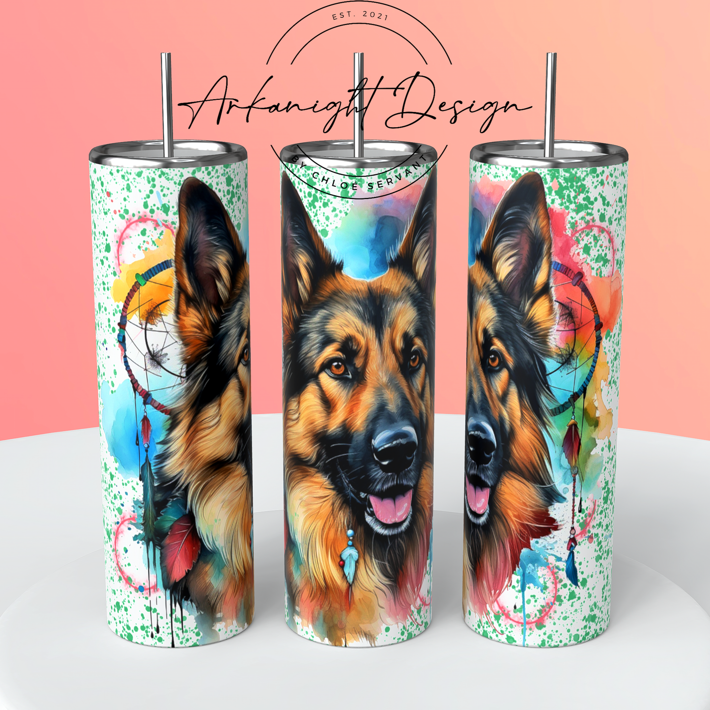 Gourde sur commande - Watercolor Boho German Shepherd