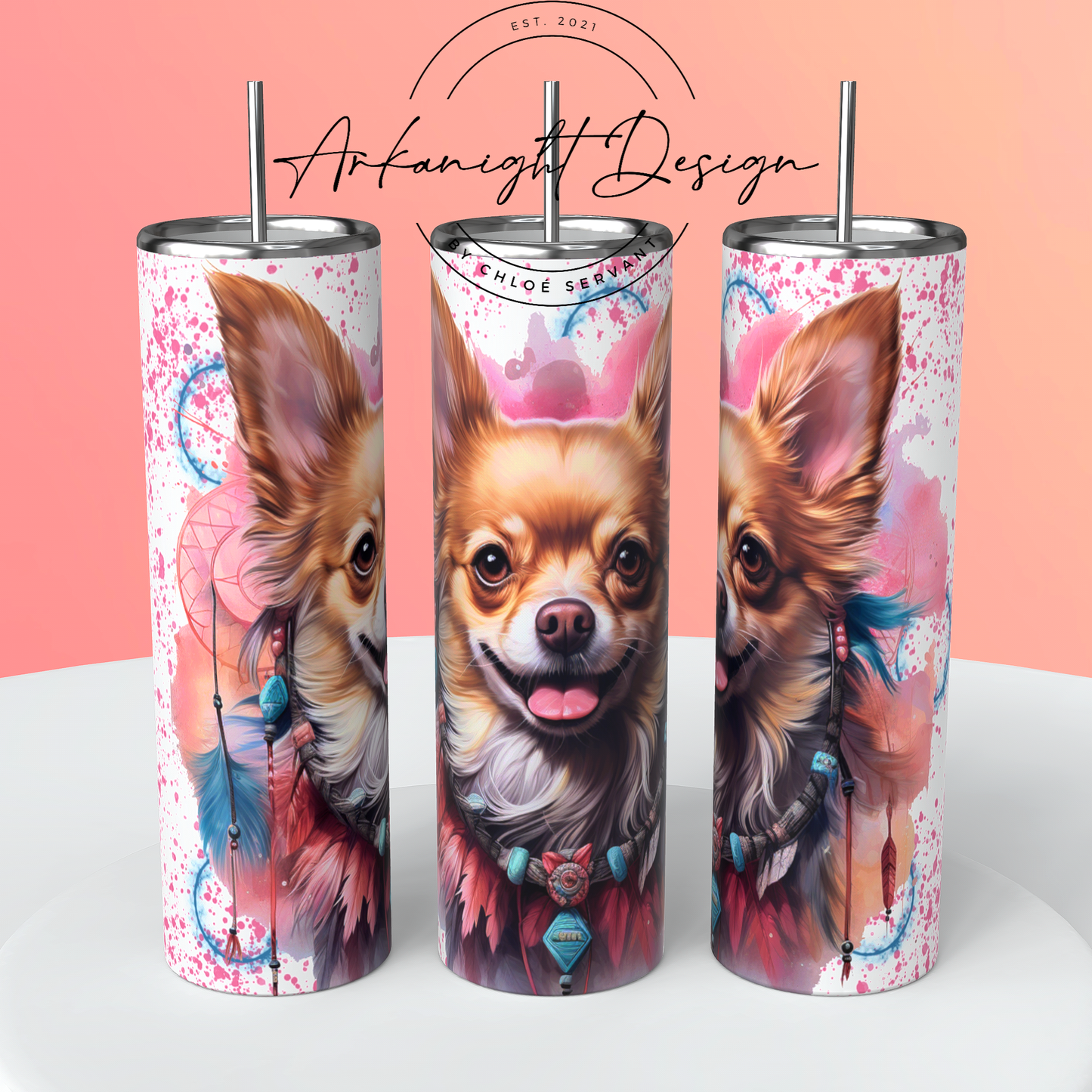 Gourde sur commande - Watercolor Boho Chihuahua