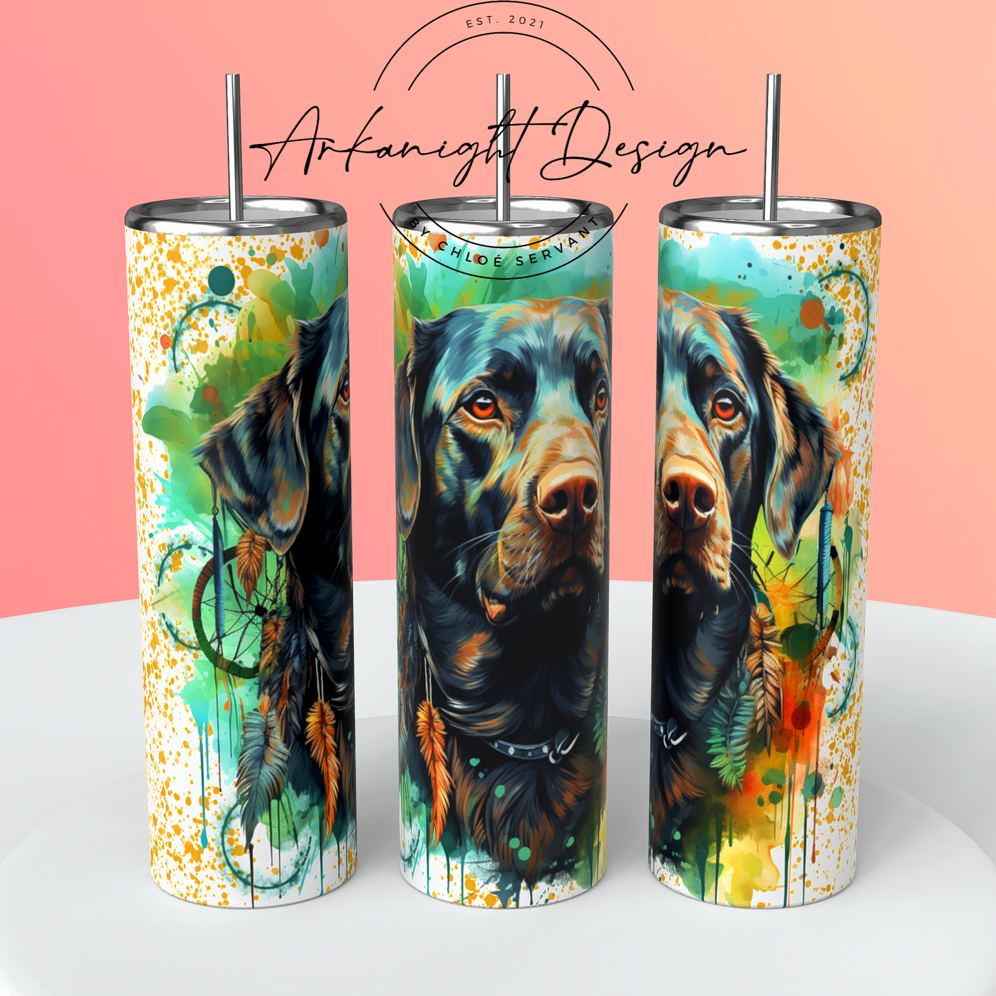 Gourde sur commande - Watercolor Boho Brown Lab