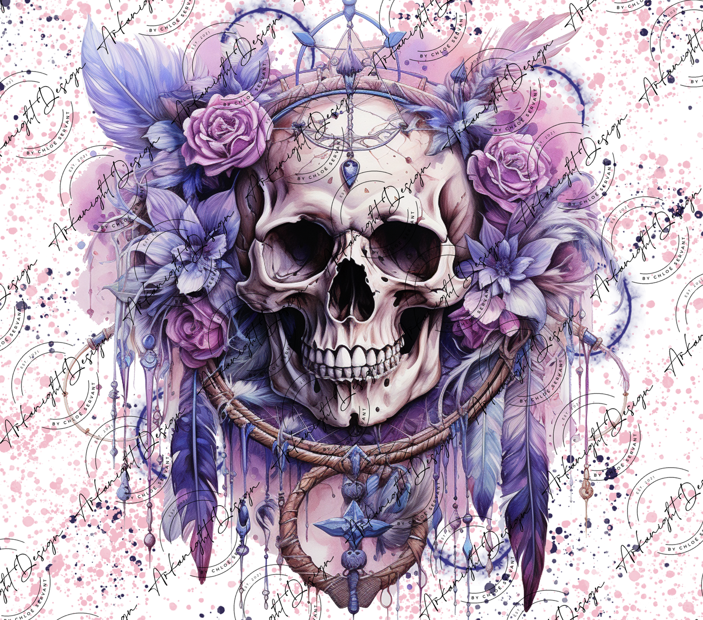 Watercolor Boho Skull
