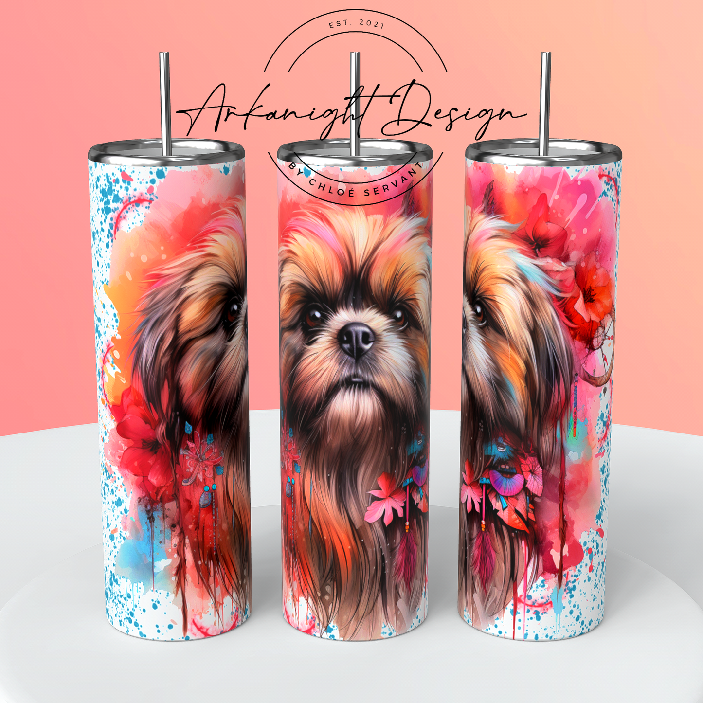 0047 -Gourde - Watercolor Boho Shih Tsu