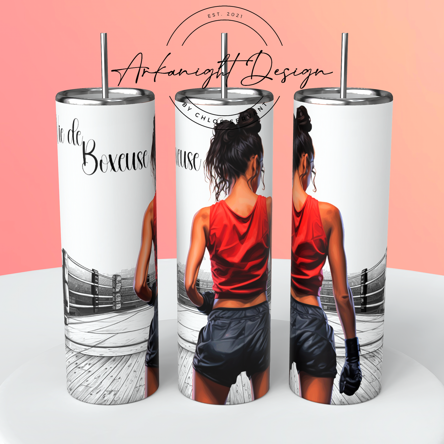 Gourde sur commande - Vie de Boxeuse - Noir