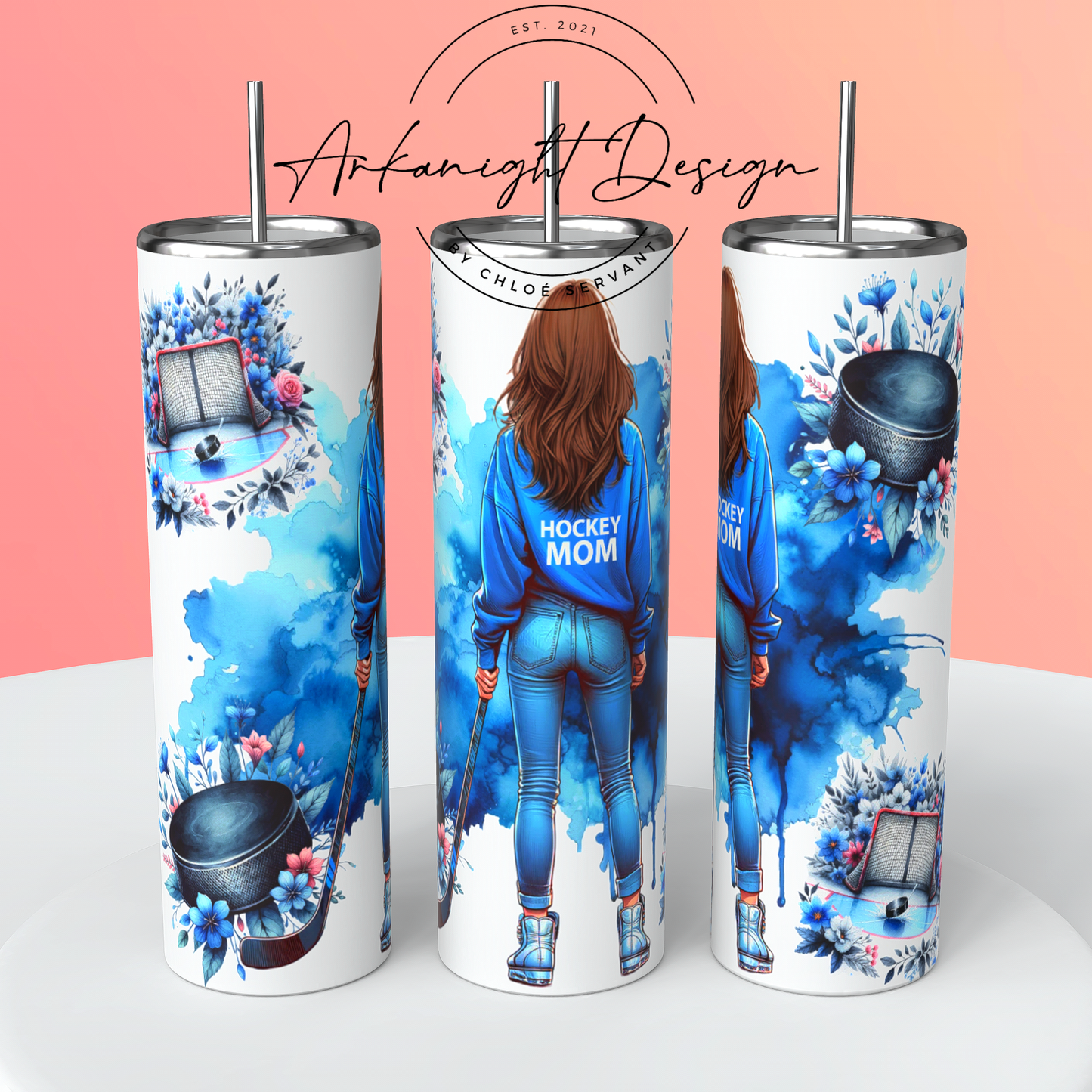 Gourde sur commande - Hockey Mom - Cheveux Brun