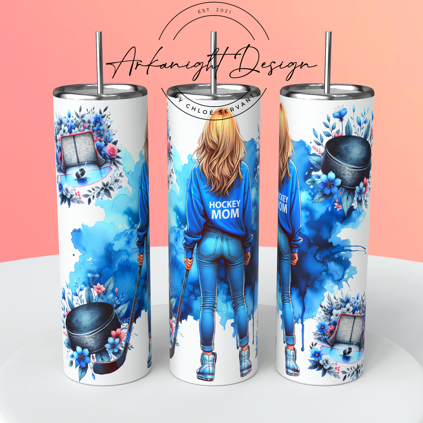 0018 -Gourde - Hockey Mom - Cheveux Blond platine