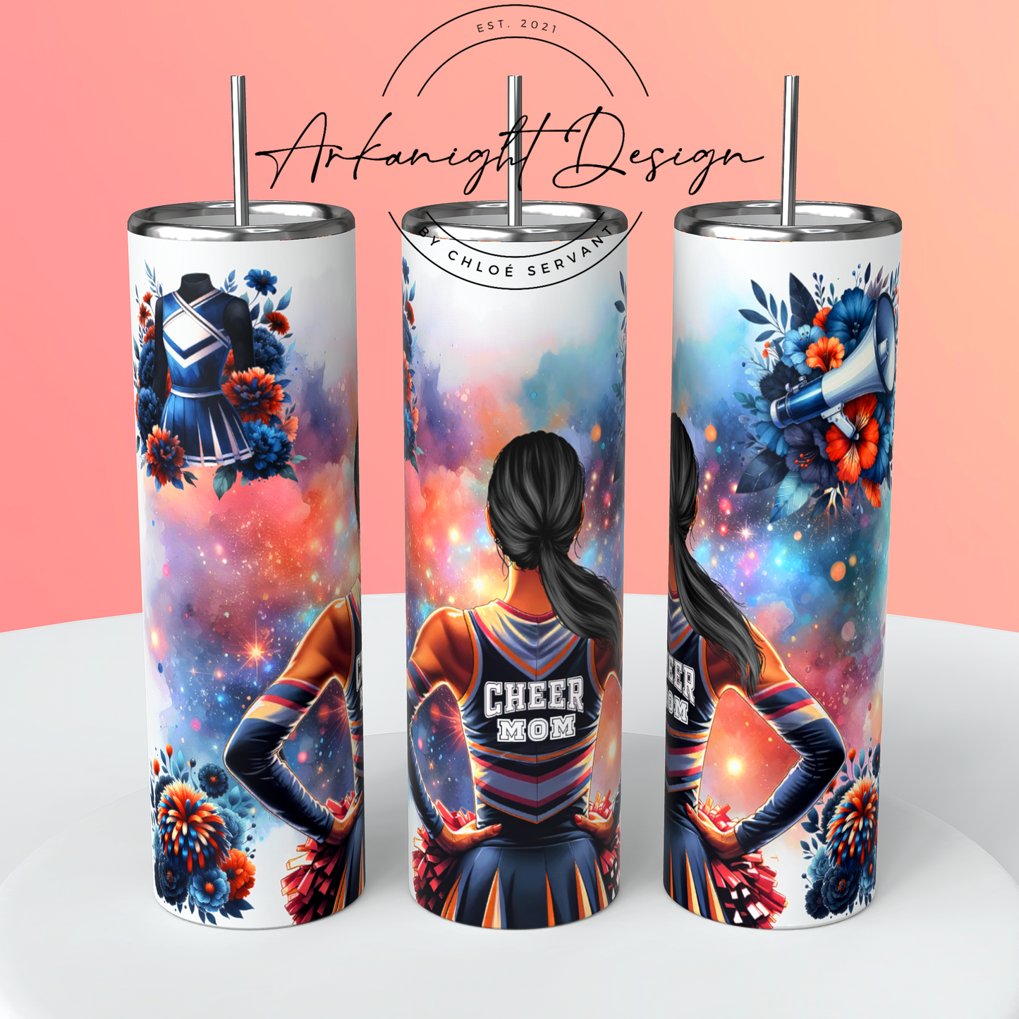 Gourde sur commande - Cheer Mom - Cheveux Noir