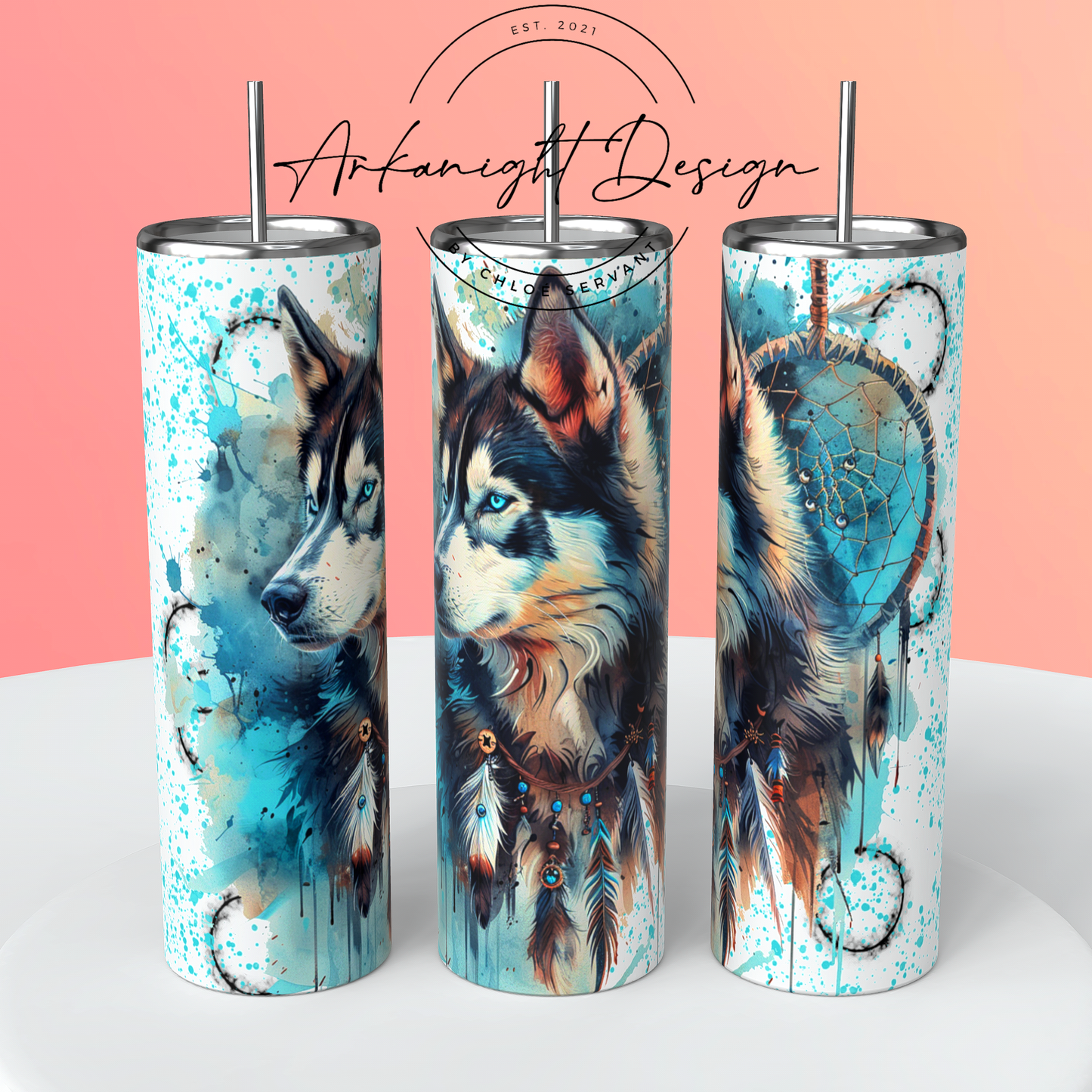 Gourde sur commande - Watercolor Boho Husky