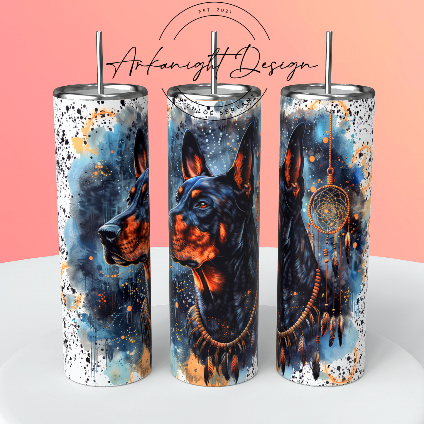 0048 - Gourde - Watercolor Boho Doberman