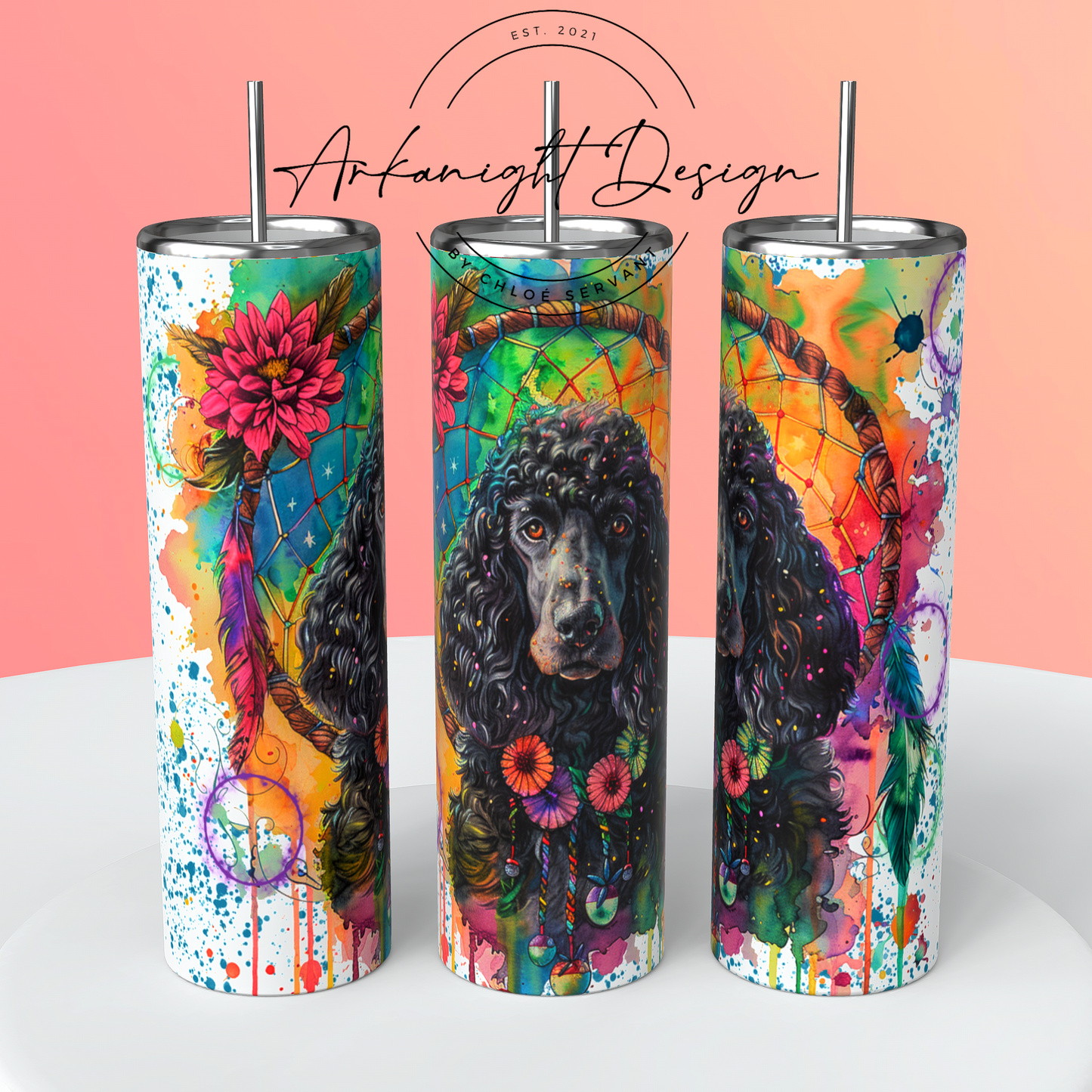 0020 -Gourde - Watercolor Boho Standard Poodle