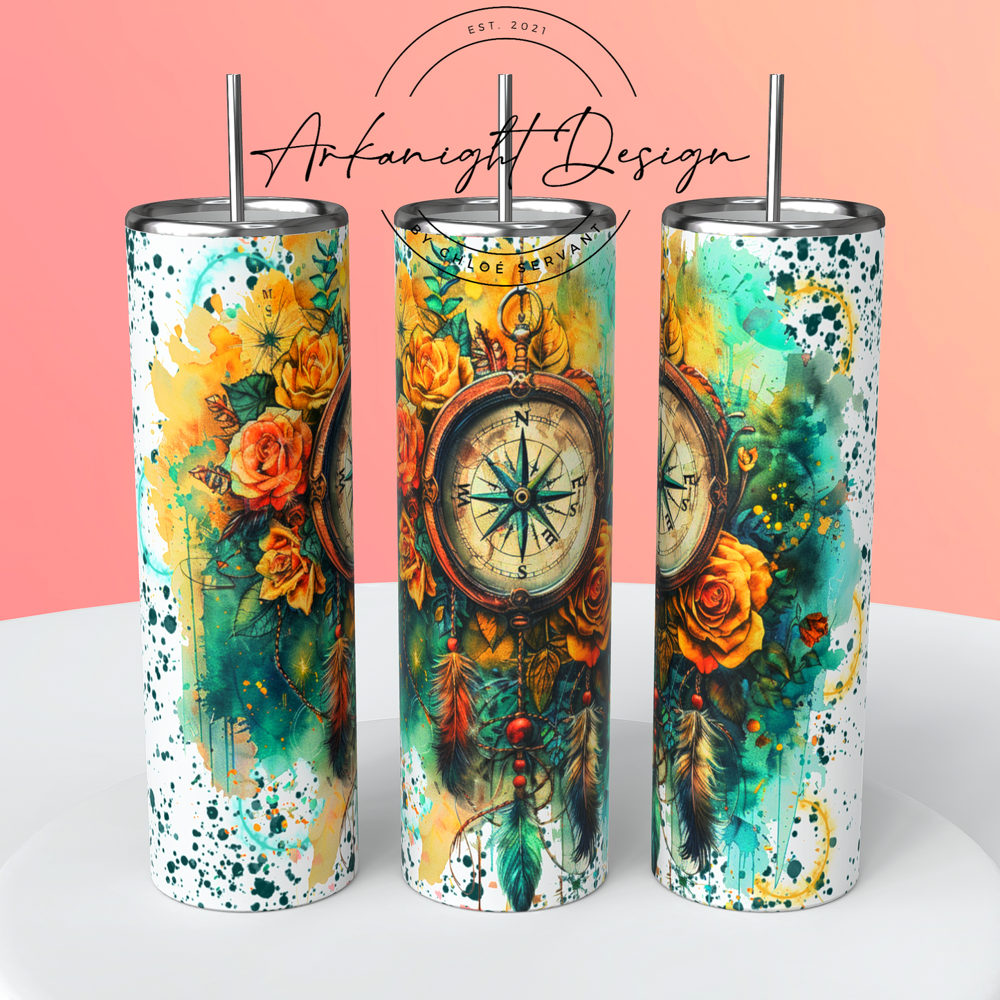 Gourde sur commande - Watercolor Boho Compass
