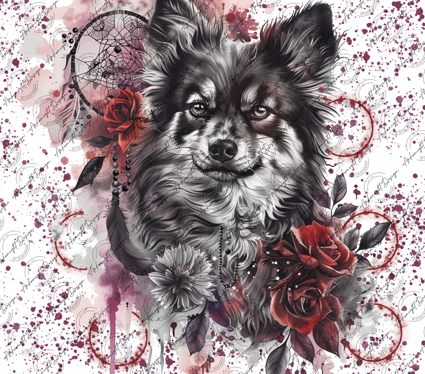 Numérique - Watercolor Boho Pomeranian Spitz