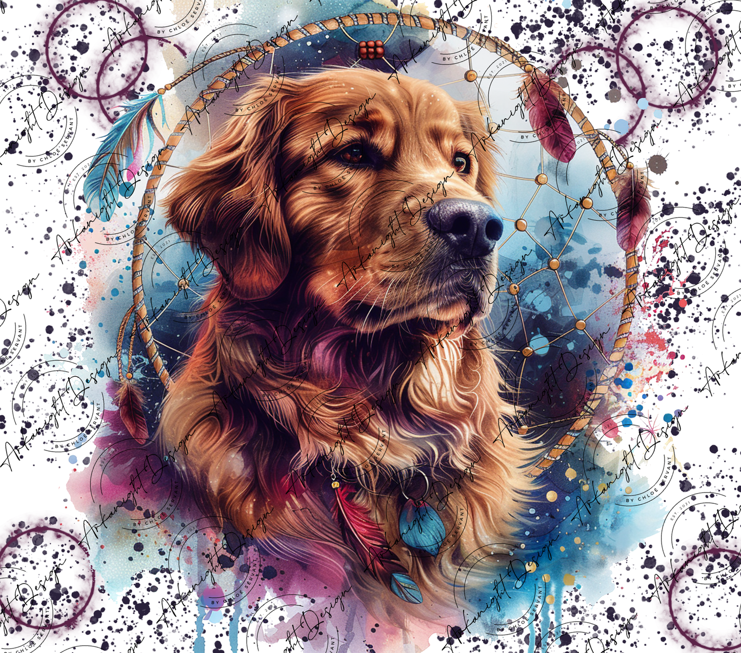 Numérique - Watercolor Boho Red Golden Retriever