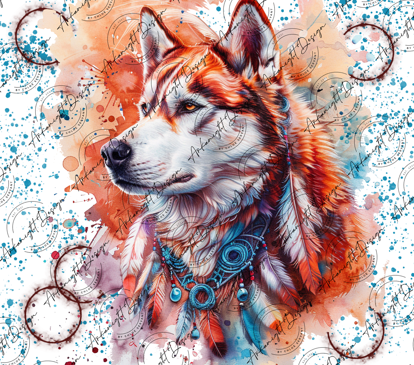 Numérique - Watercolor Boho Red Malamute