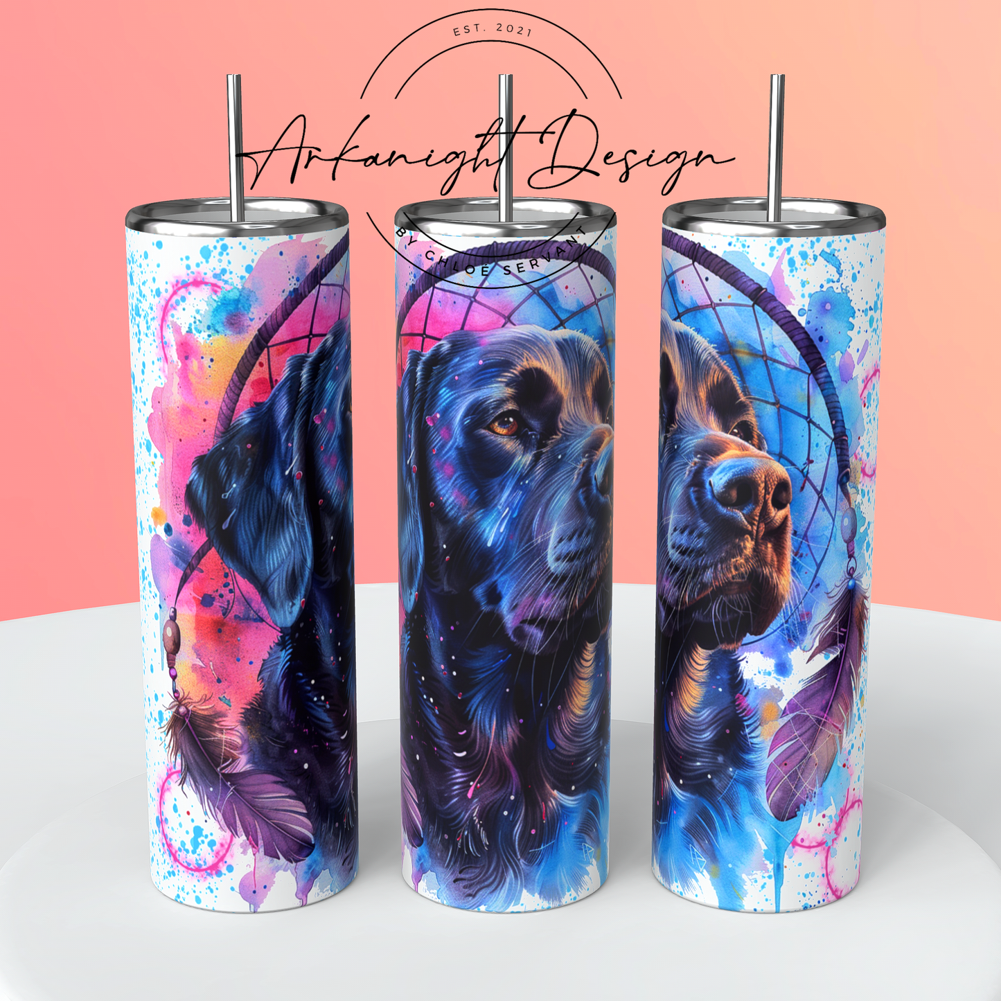 0042 -Gourde - Watercolor Boho Black Labrador