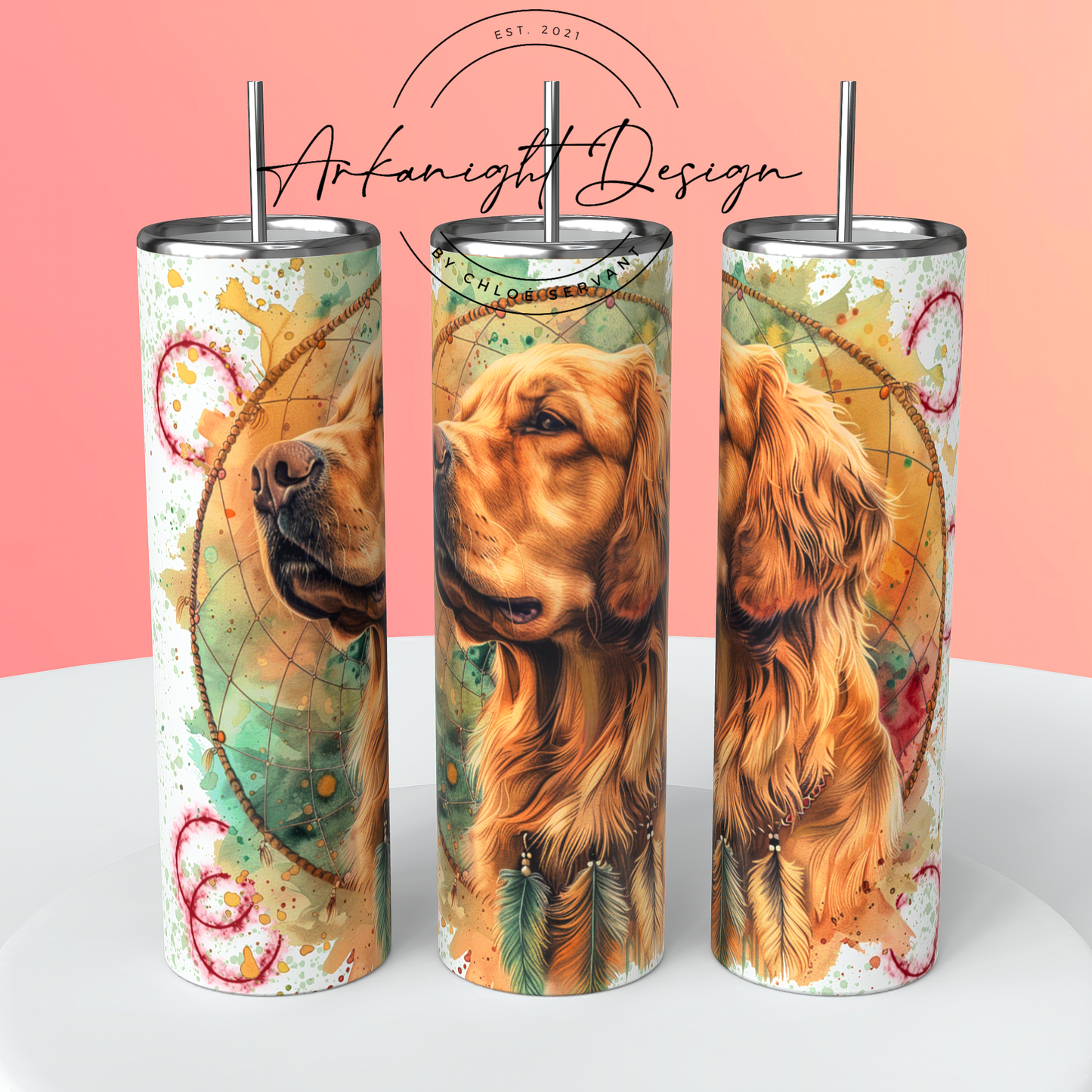 Numérique - Watercolor Boho Blond Golden Retriever