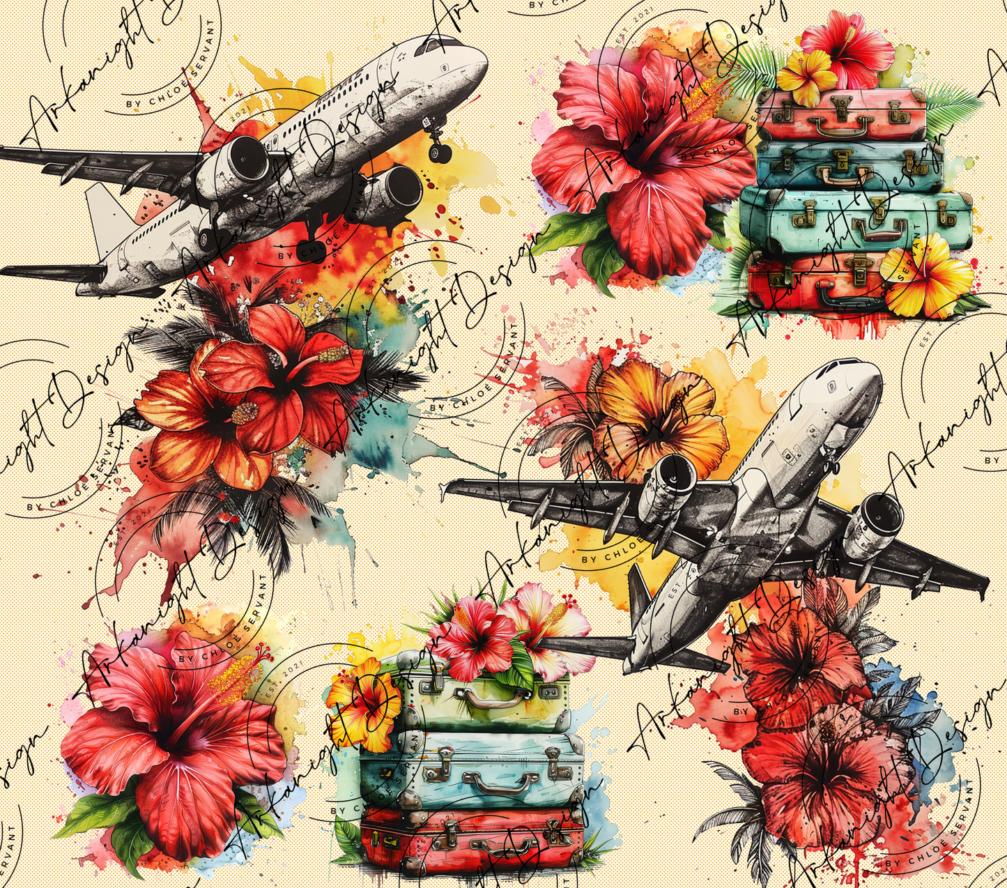 Numérique - Traveling - Plane & Hibiscus