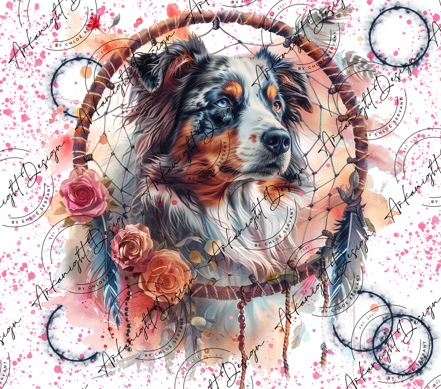 Numérique - Watercolor Boho Blue Merle Australian Shepherd