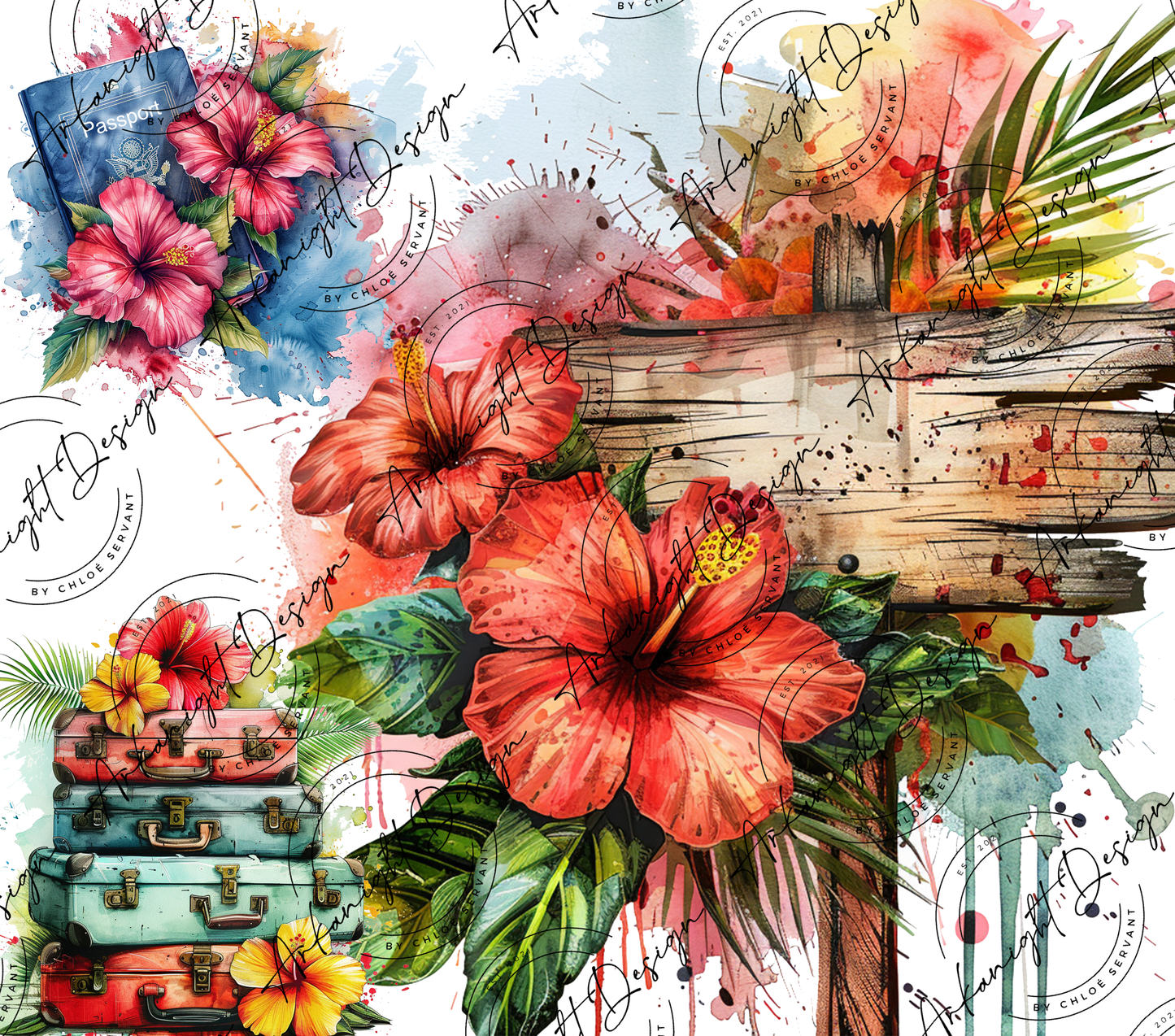 Numérique - Traveling - Road sign & Hibiscus