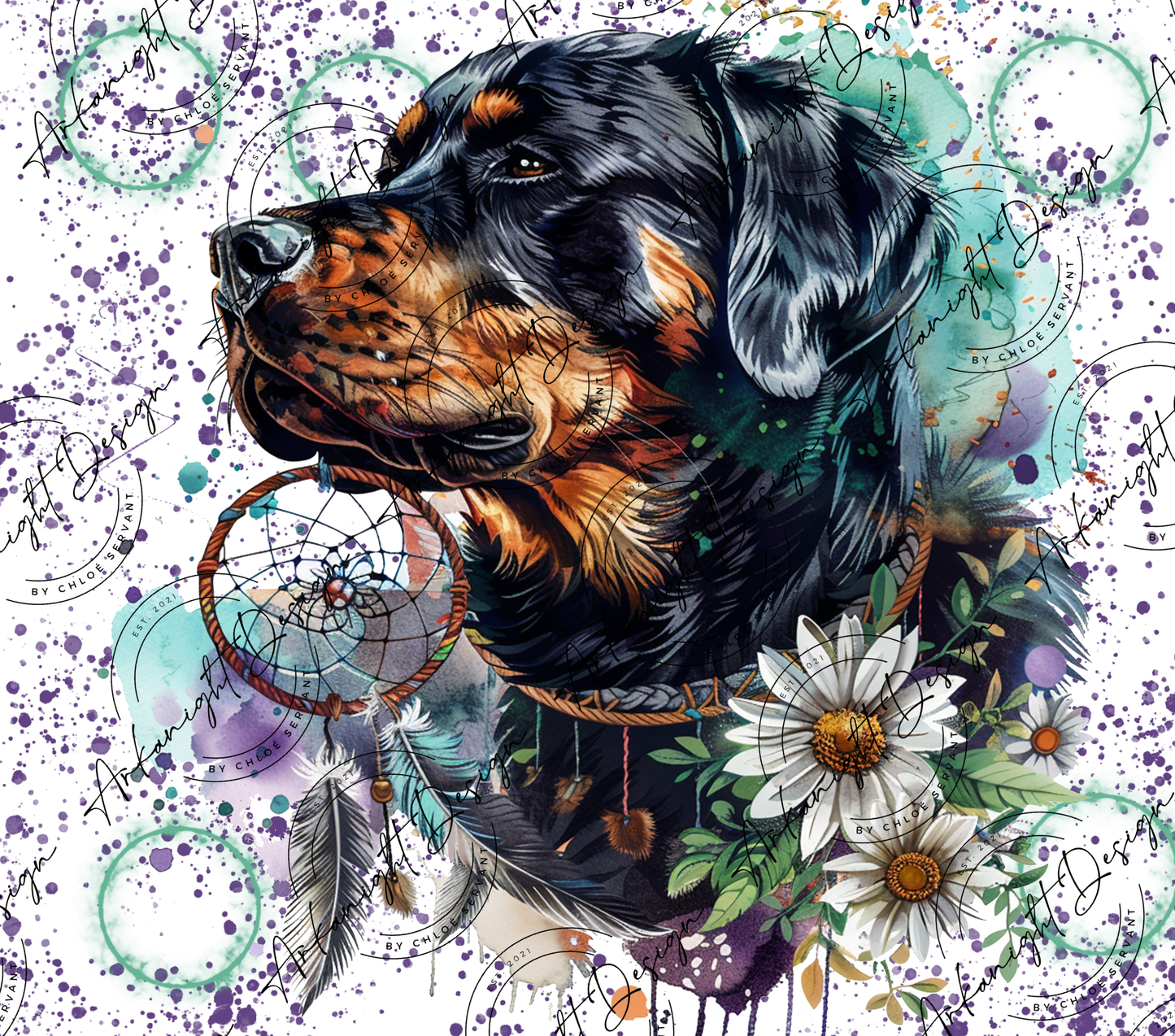 Numérique - Watercolor Boho Rottweiler