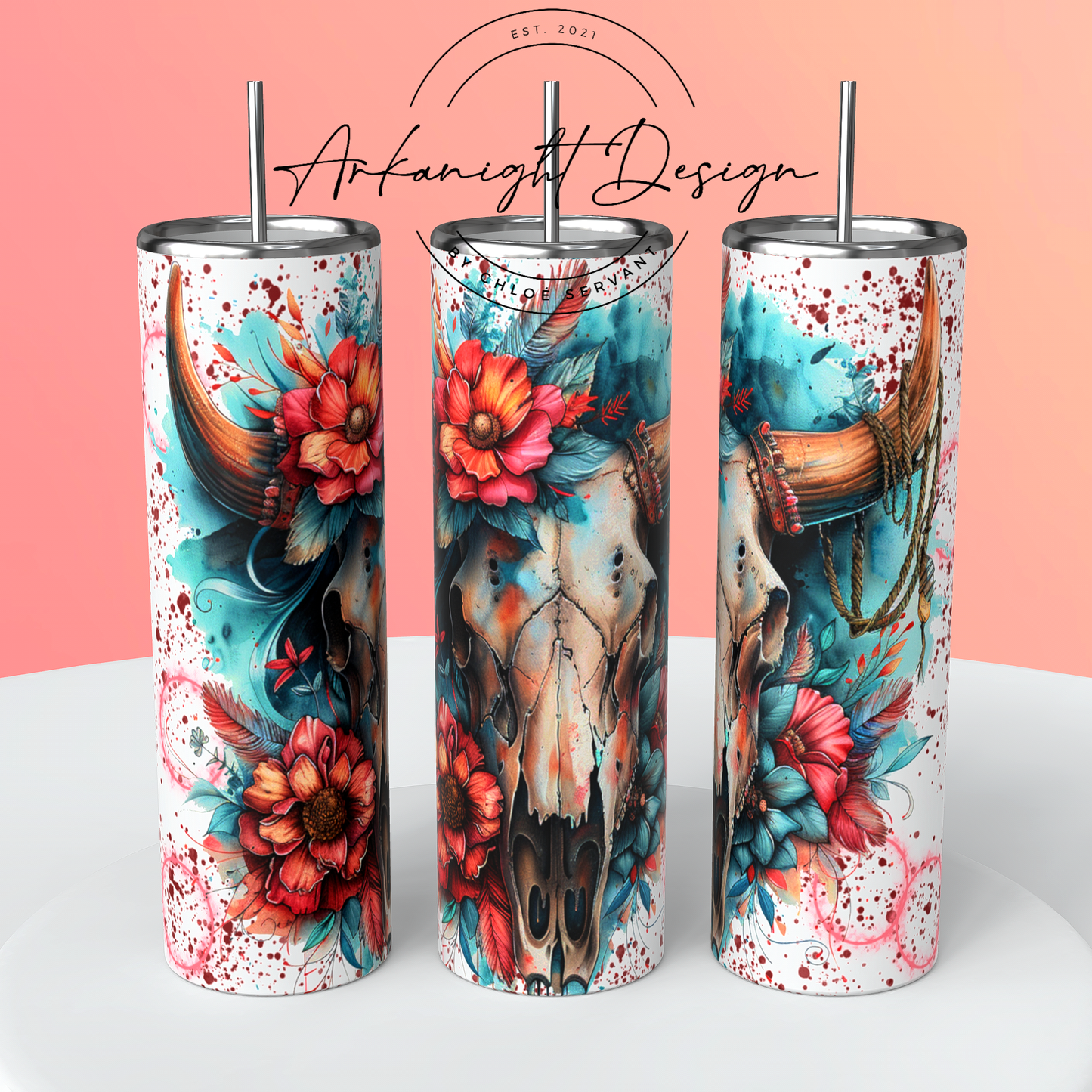 Numérique - Watercolor Boho Red & turquoise Bramabull