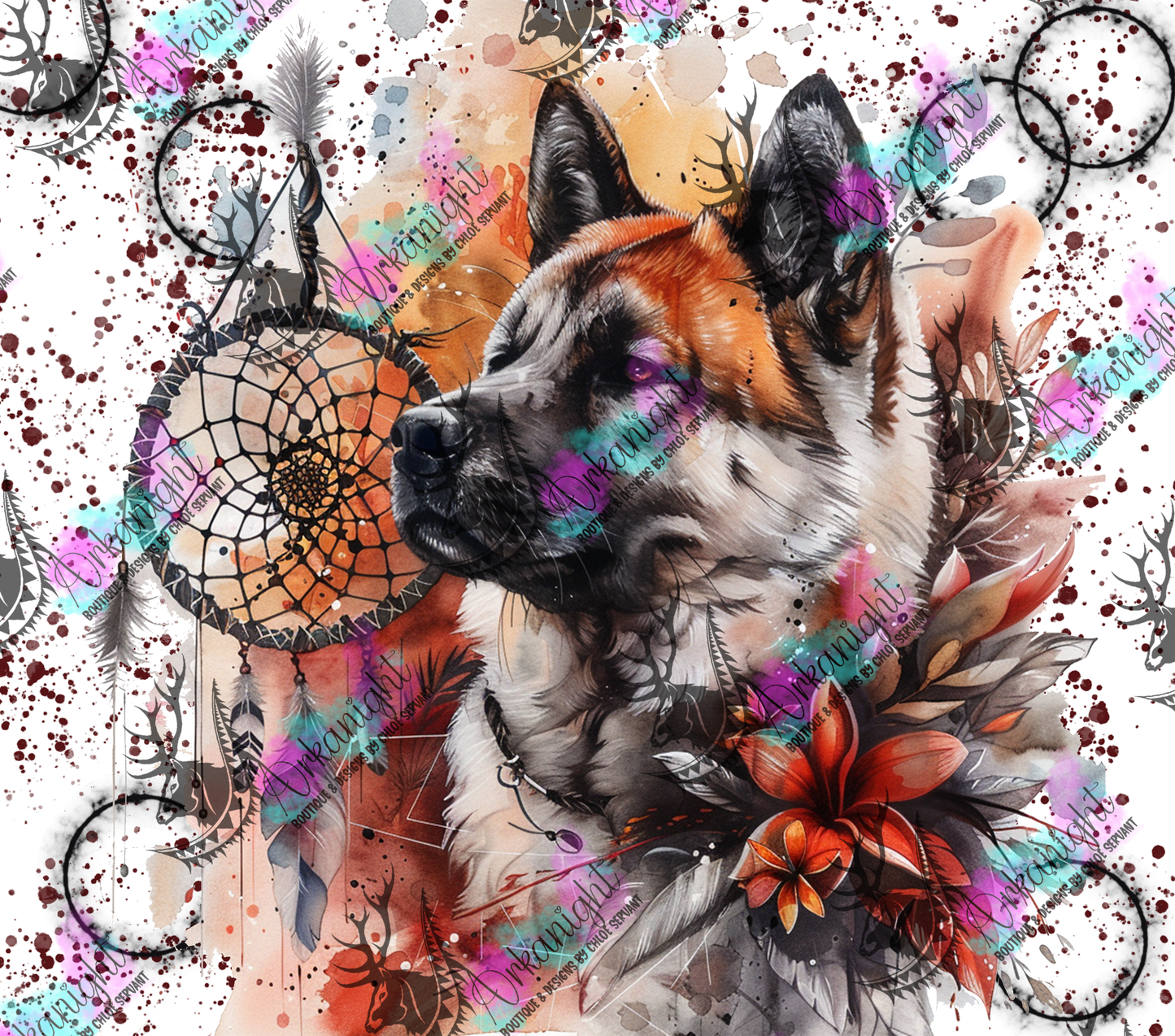 Numérique - Watercolor Boho American Akita-03