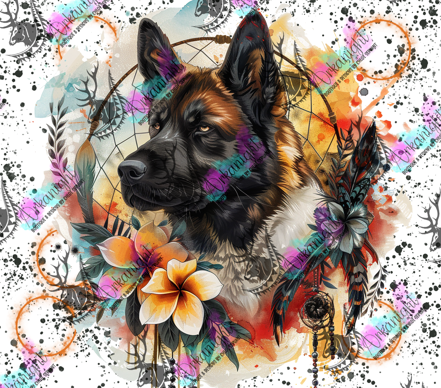 Numérique - Watercolor Boho American Akita-01
