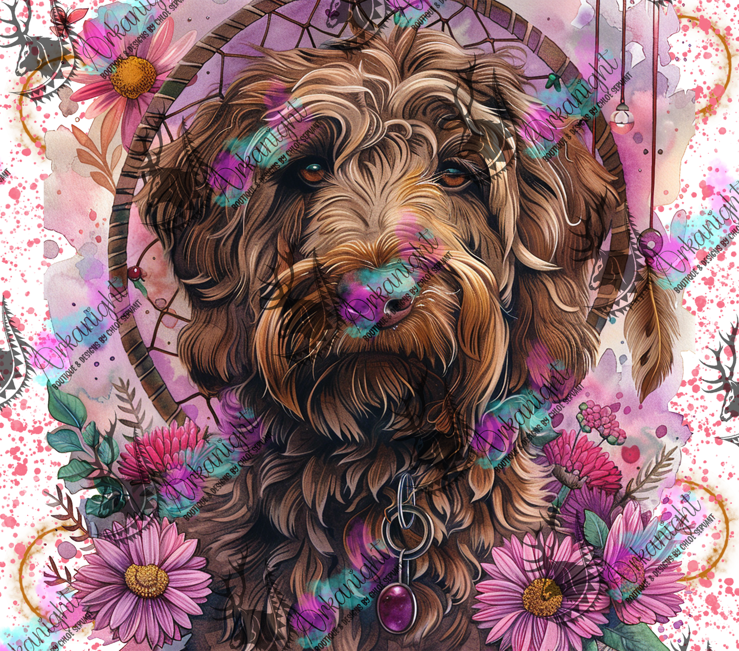 Numérique - Watercolor Boho Brown Poodle
