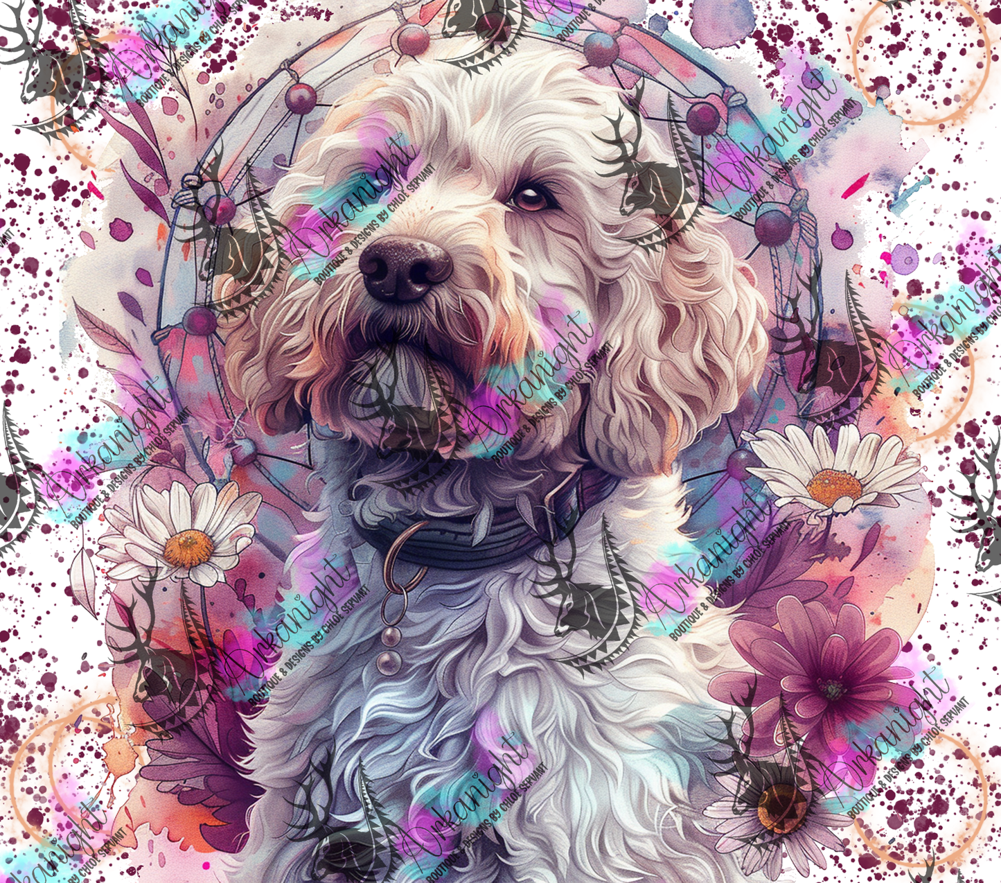 Numérique - Watercolor Boho White Poodle