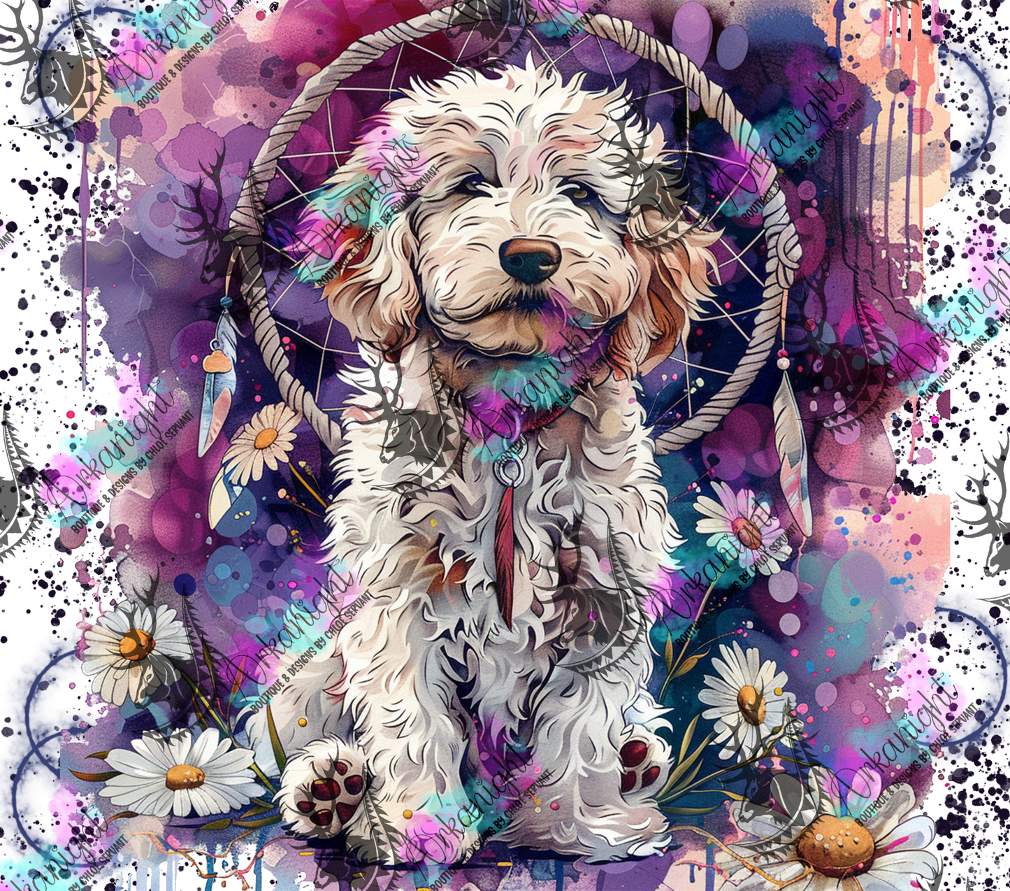 Numérique - Watercolor Boho small White Poodle