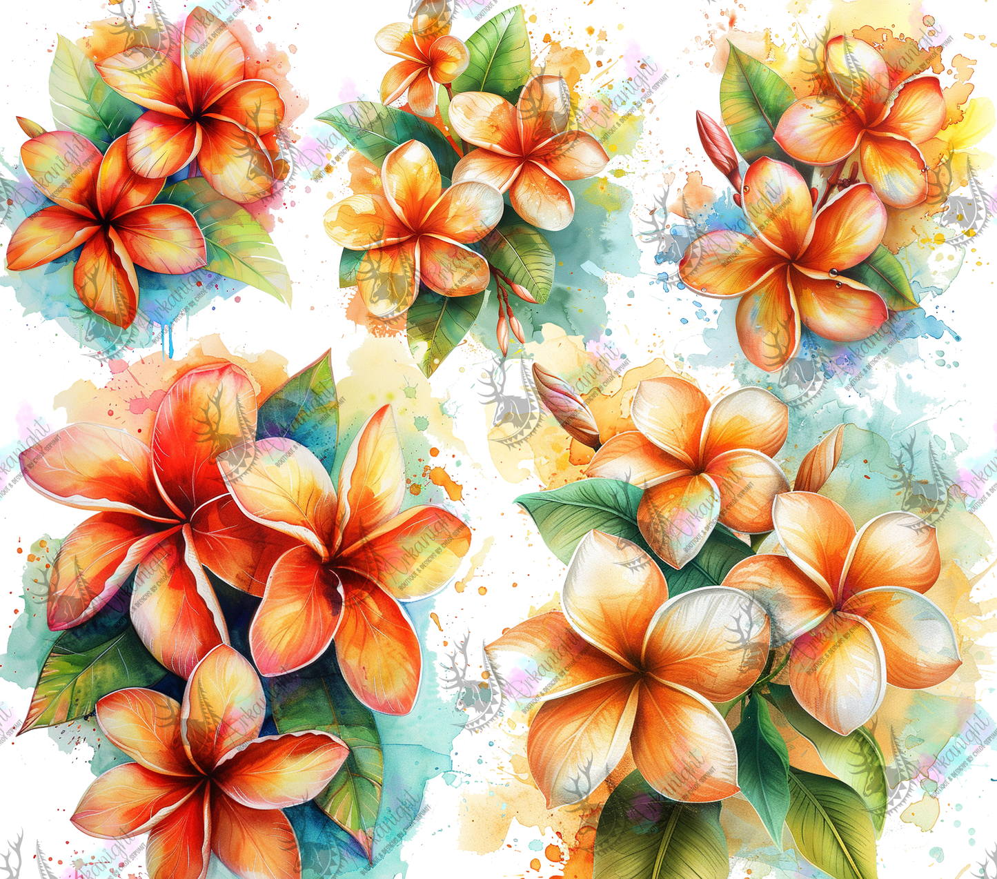Numérique - Watercolor Orange Plumeria