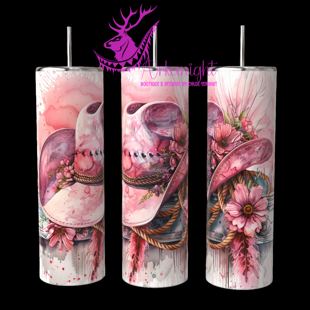 Gourde sur commande - Cowgirl Hat on Fance - Pink