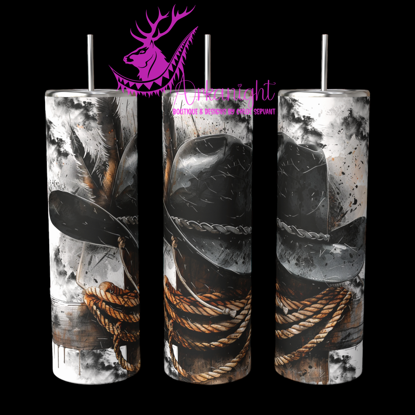 Gourde sur commande - Black Cowboy hat on a fence