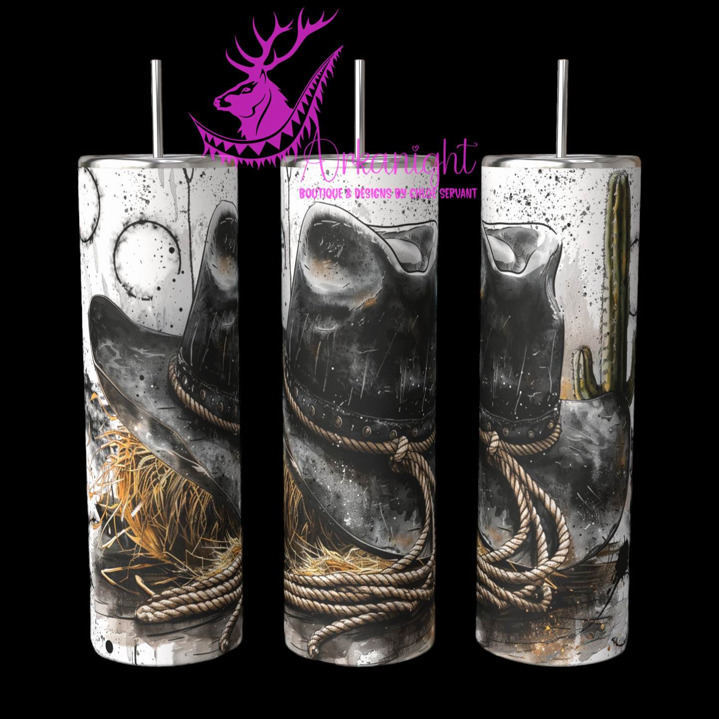 Gourde sur commande - Black Cowboy hat & Cactus