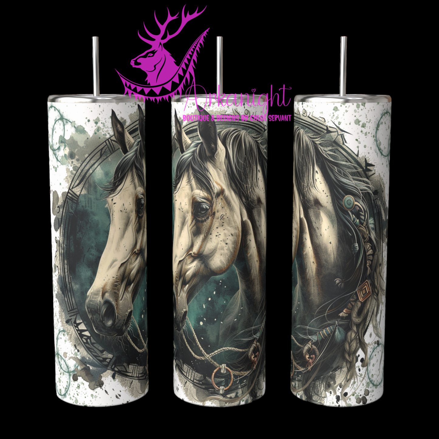 Gourde sur commande - Watercolor Palomino Aztec horse