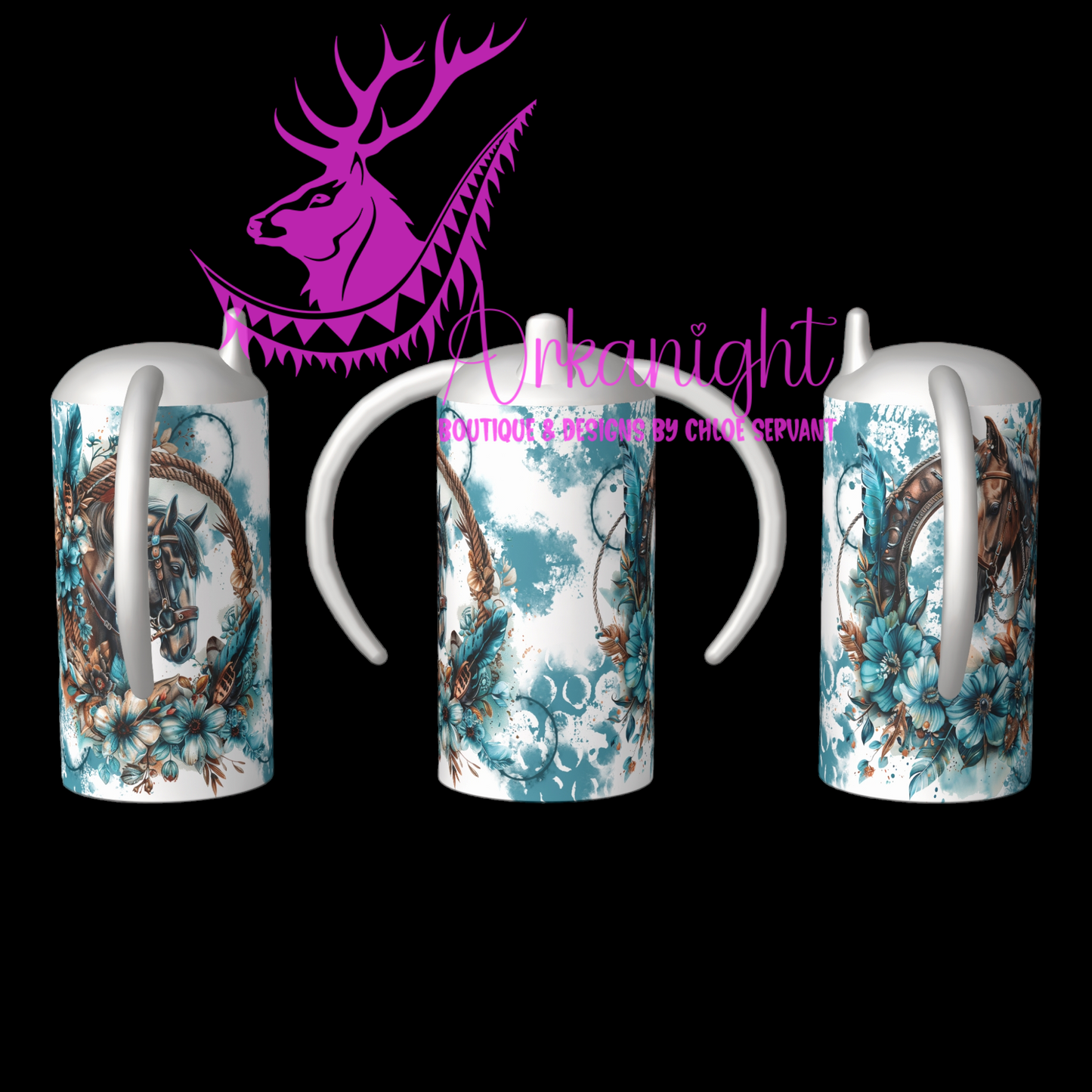 Gourde - Biberon Évolutif sur commande - Watercolor Boho Turquoise horses