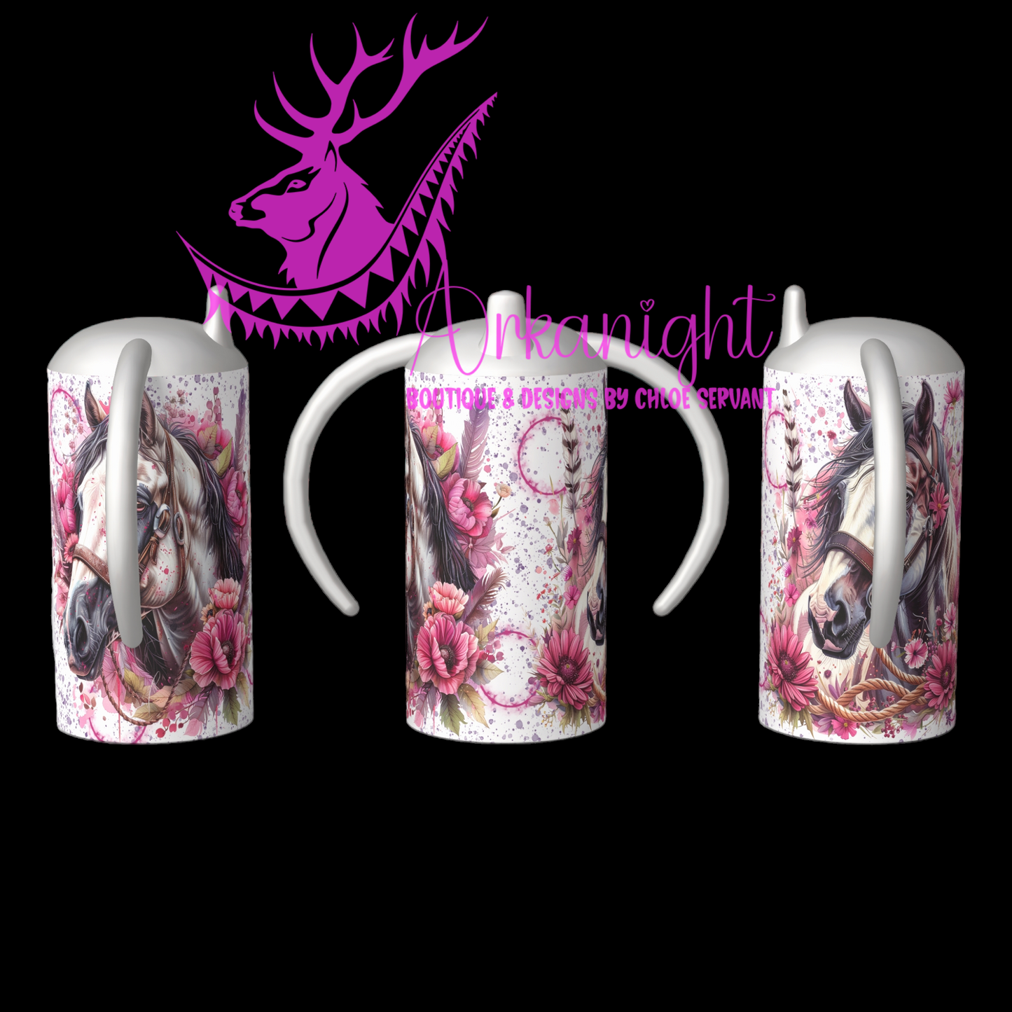 Gourde - Biberon Évolutif sur commande - Watercolor Paint horses - Pink