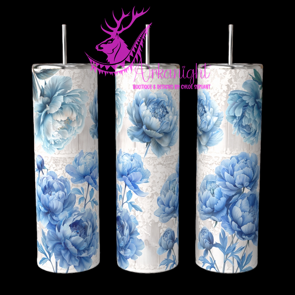 Gourde sur commande - Light Blue Peonies And Lace